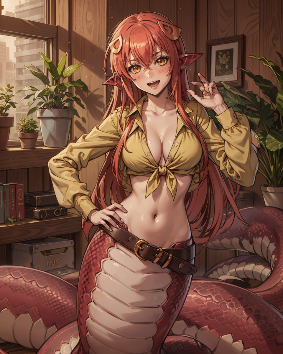 01016-3452513732-_lora_LAMIA-SERY-CONCEPT_1_, _lora_MiiaV1.3_1_, 1girl, _d, bangs, belt, belt_buckle, blush, breasts, cleavage, collarbone, day,.png